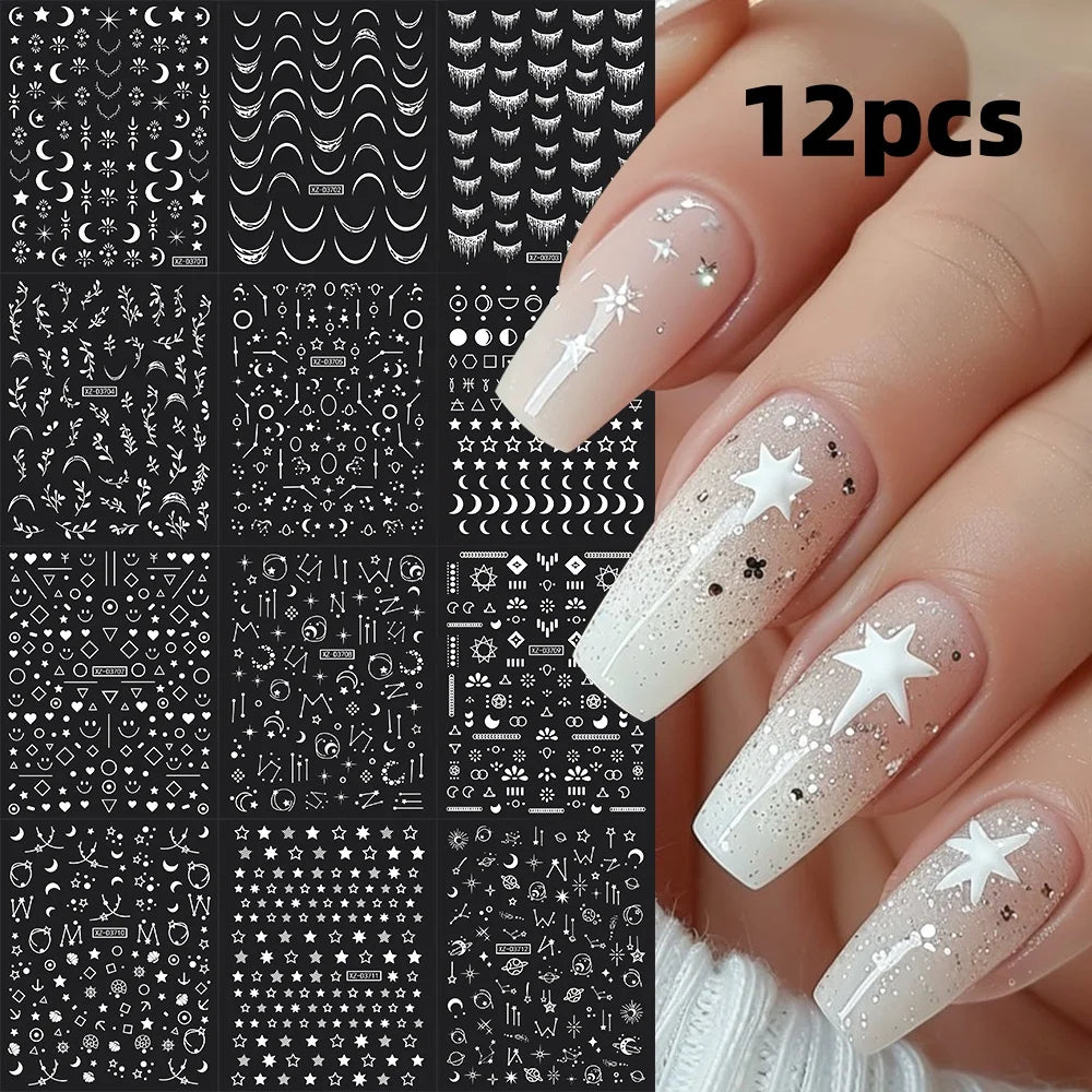 8/9/12/18Pcs New French Nail Stickers Guides DIY Nail Decors 3D Self-Adhesive White+Black Sliders Design Stencil DIY Manicure *&