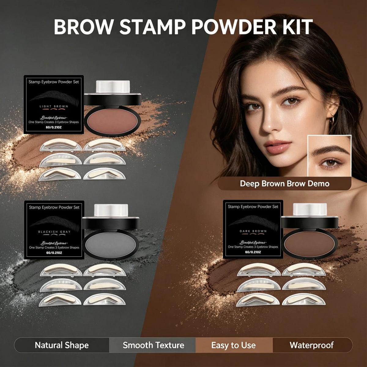 Eyebrow Stamp Powder Set for Beginners Fill Eyebrow Shape Waterproof Quick Makeup Brow Stamps Eye Brow Tint Makeup Tools
