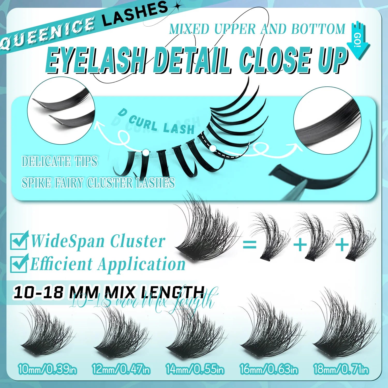 Eyelash Extension Kit Spiky Lashes Extension Thick Individual Cluster Lashes with Spikes&Bottom Lashes Bond And Seal Makeup