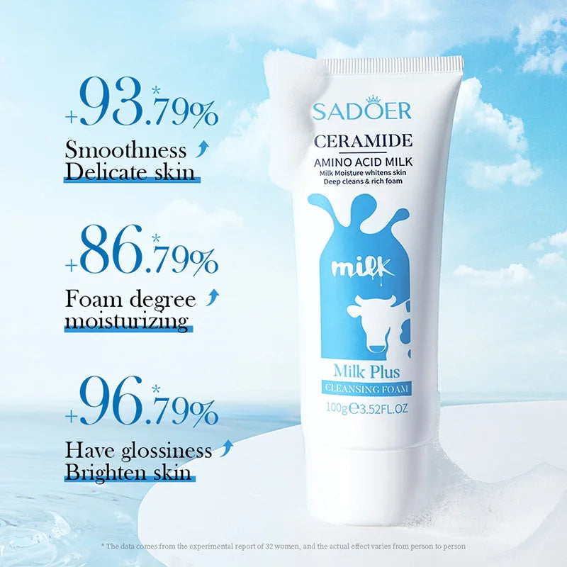 SADOER Milk Facial Cleanser Moisturizing Skin Brightening Nourishing Wash Foam Face Cleanser Facial Skin Care for Beauty
