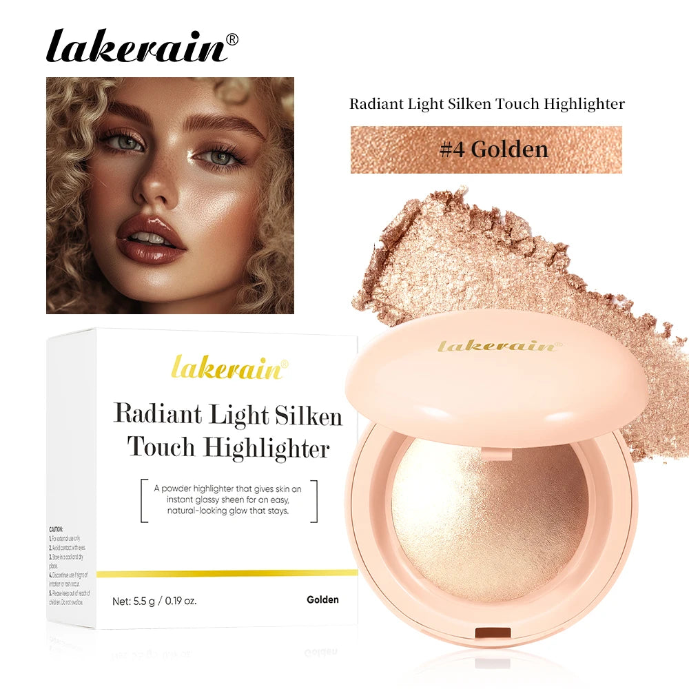 Lakerain Silken Touch Highlight Powder Smooth Texture Luminous Finish Long Lasting Makeup Waterproof Baked Highlighter Powder