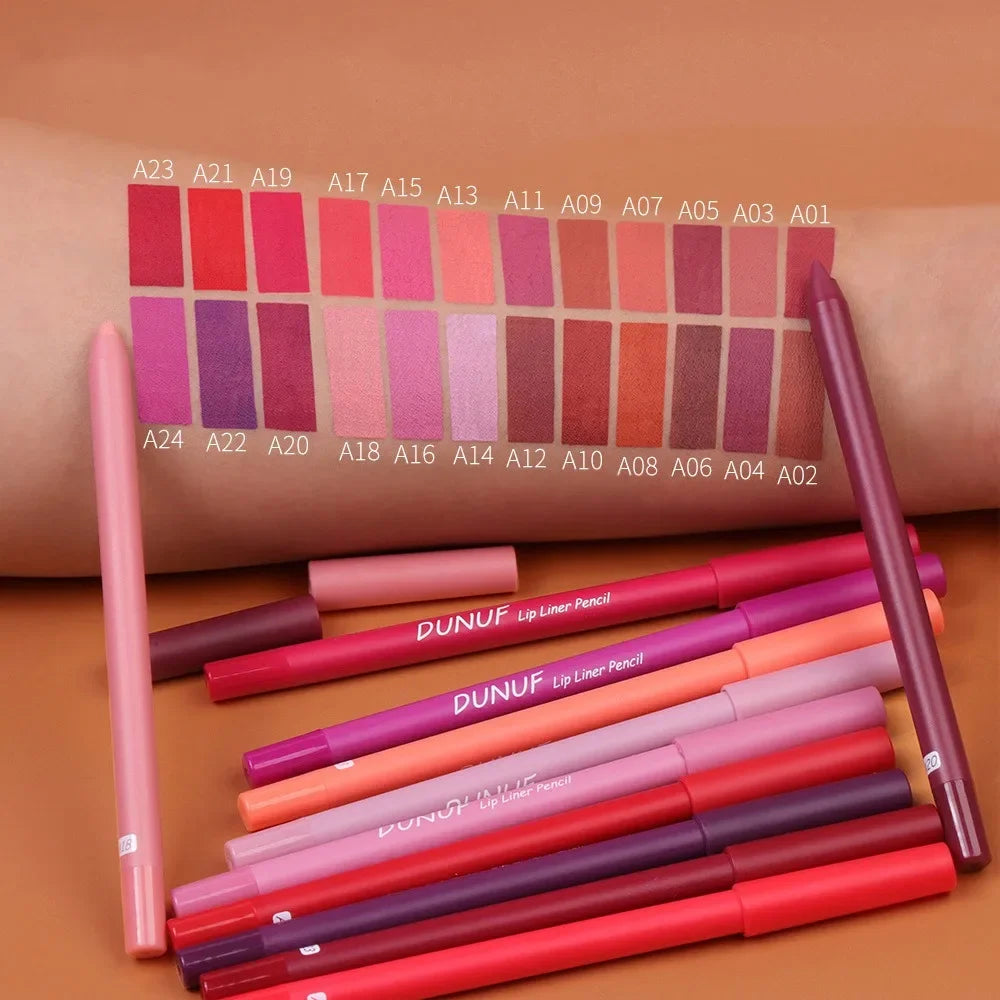 24 Colors Foaming Lipliner Durable Waterproof Soft Mist Lipstick Pen Gentle Pink Brown Purple Colors Matte Lip Contouring Pencil
