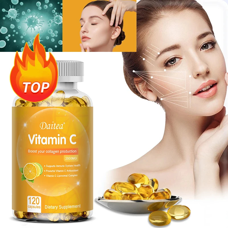 Vitamin C Capsules 2000 mg Rich In Antioxidant Helps Skin & nail and Hair Health  Immune System & Collagen Supplement