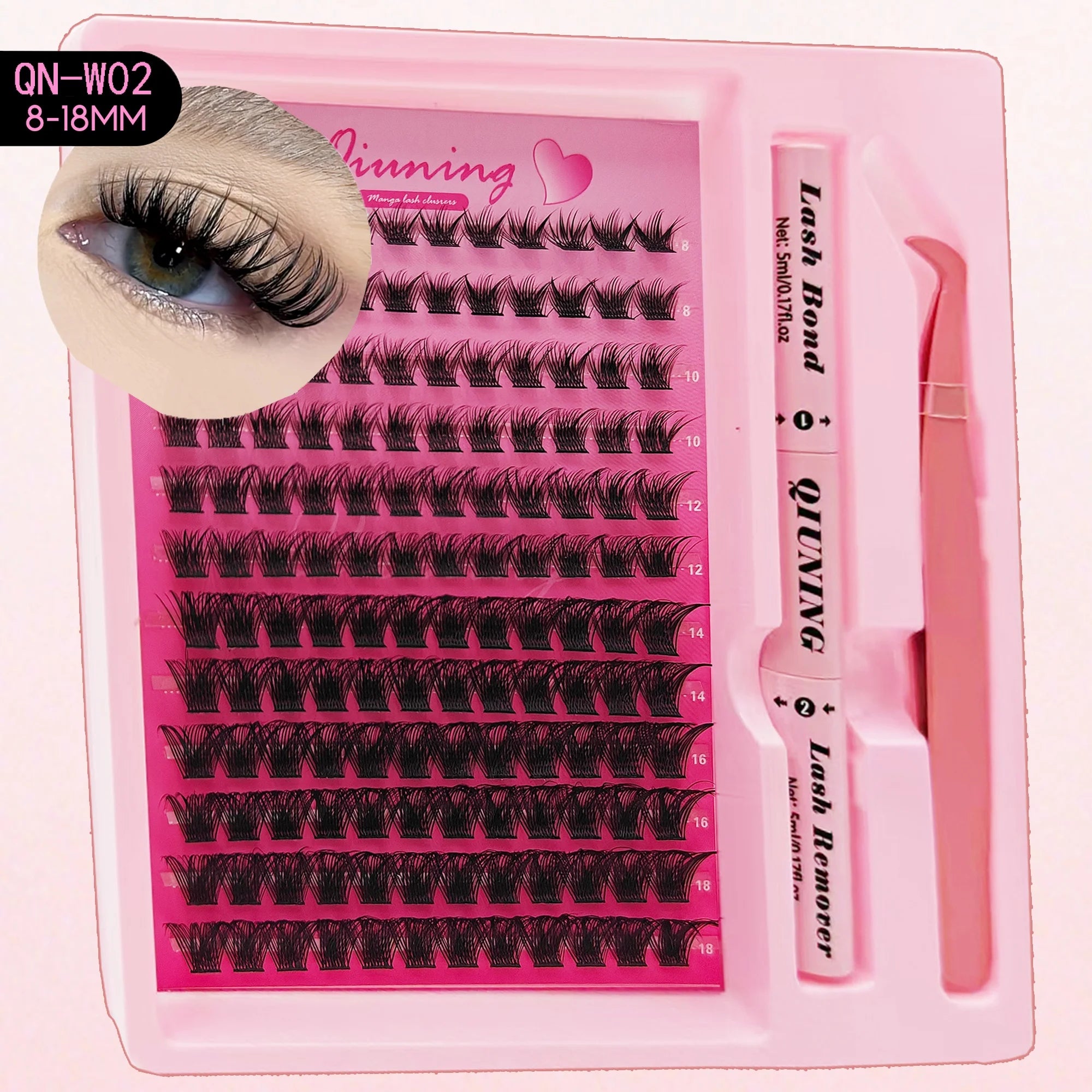 QIUNING Lash Clusters Manga Lash Clusters Kit Clear Fairy Eyelash Clusters Wet-Look Spiky Anime Lashes Individual Lashes BOND