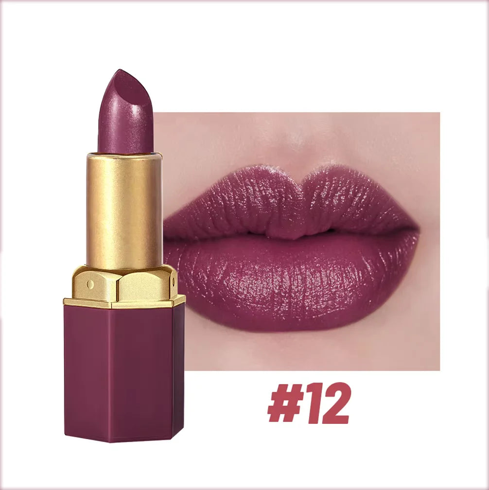 6 Colors Gold Bar Tube Lipstick Matte Texture Pearlescent Glitter Velvet Lipstick Valentine's Day Gift 1PCS