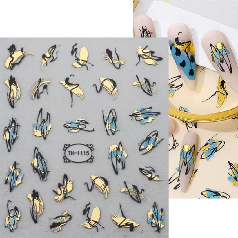 Nail Stickers 3D  Metal Line Sliver Gold Thorns Vine Curve Stripe Lines Tape Swirl Sliders Manicure Adhesive Gel Nail Art Decals