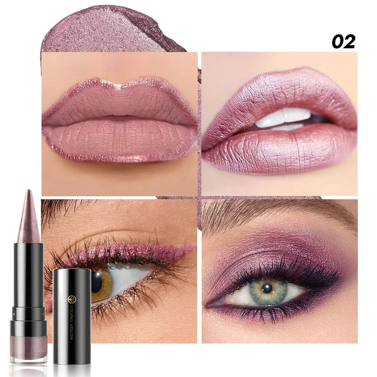 YOUNG VISION Dual-Finish Lipstick Pointed Tip 6 Colors Matte Pearl Shimmer Waterproof Kiss-Proof Non-Transfer