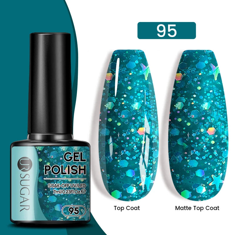 UR SUGAR 7.5ML Blue Black Red Glitter Sequin Color Gel Nail Polish Semi-permanent Varnish For Nail Art Manicure Soak Off UV Gel