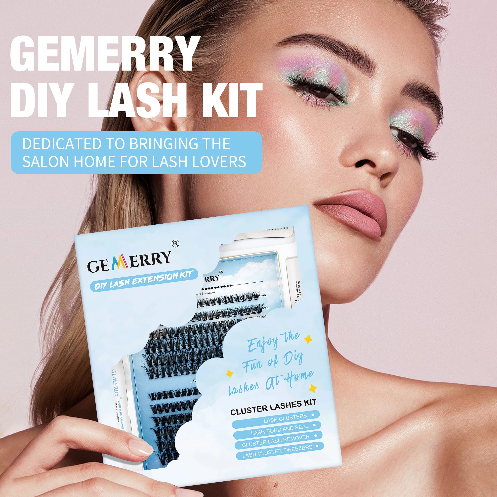Gemerry 40P/50P DIY Lashes Extension Kit With 280 PCS False Lash Clusters Lash Bond And Seal Lash Glue Remover And Lash Tweezers