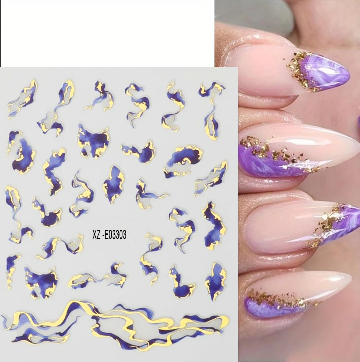 3/6/12PCS 3D Gold Foil Marble Print Nail Art Stickers Luxury Blue Gradient Ink Design Adhesive Nail Decal Geometric Nail Slider