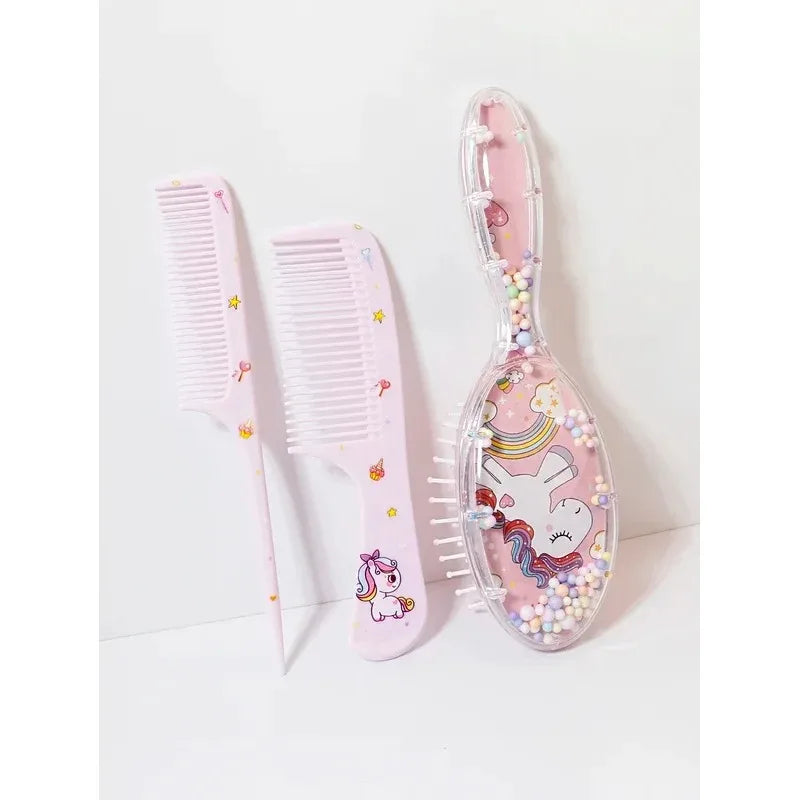 3pcs cartoon Comb Set, Wet and Dry Dual-Use, Hair Styling, Suitable for Any Hair Texture, Gift Set, Special for Real Hair Wigs