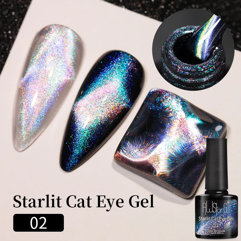 AWStorG Intense Rainbow Cat Eye Gel 5ml Holographic Laser Magnetic Nail Gel Soak Off UV LED Gel Polish Shiny Rainbow Manicur