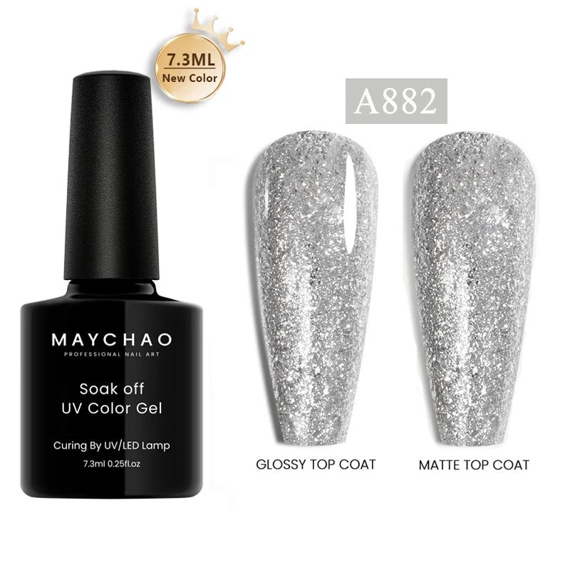 MAYCHAO Glitter Gel Nail Polish 7.3ml Semi-permanent Sequins Shiny Gel Base Top Coat Soak Off UV LED Varnish Nail Art Decoration