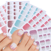 1pcs 22tips Gradient Glitter Full Toe Nail Wraps 3D Shiny Omber Pink/Purple/blue Toe Nail Polish Stickers Baking Free Toe Strips