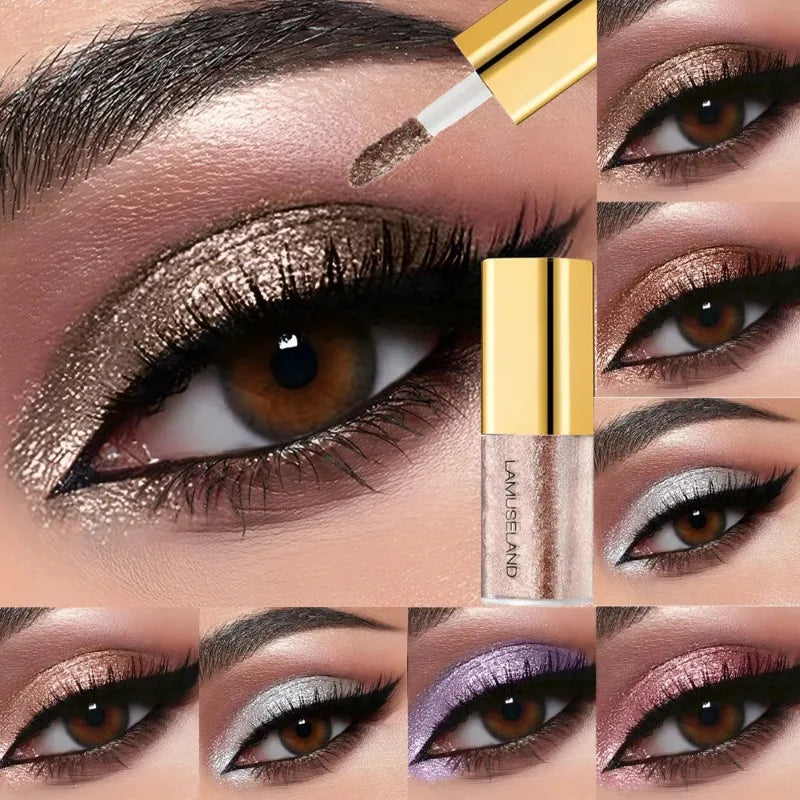 Pearly Liquid Eyeshadow Natural Smokey Silver Shimmer Glitter Diamond Eye Shadow for Eyelid Waterproof Beauty Highlighter Makeup