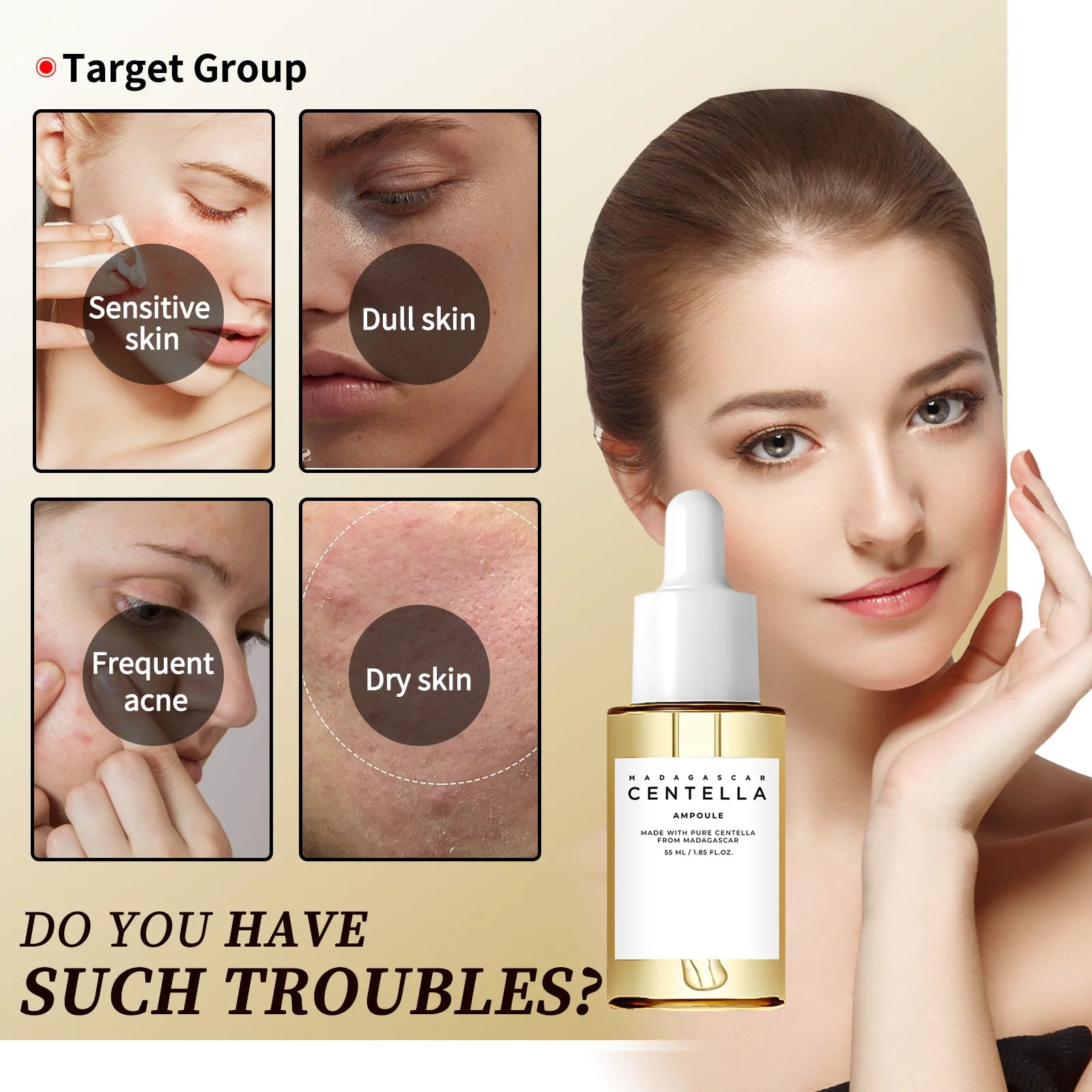 Centella Asiatica Brightening Serum: Calms Irritation, Reduces Breakouts, Balances Sebum & Diminishes Dark Marks for Clear Skin.
