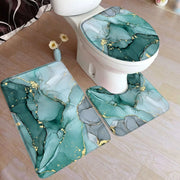 Abstract Turquoise Marble Bath Mat Set Modern Ink Art Textured Pattern Home Carpet Bathroom Decor Floor Rugs Toilet Lid Cover
