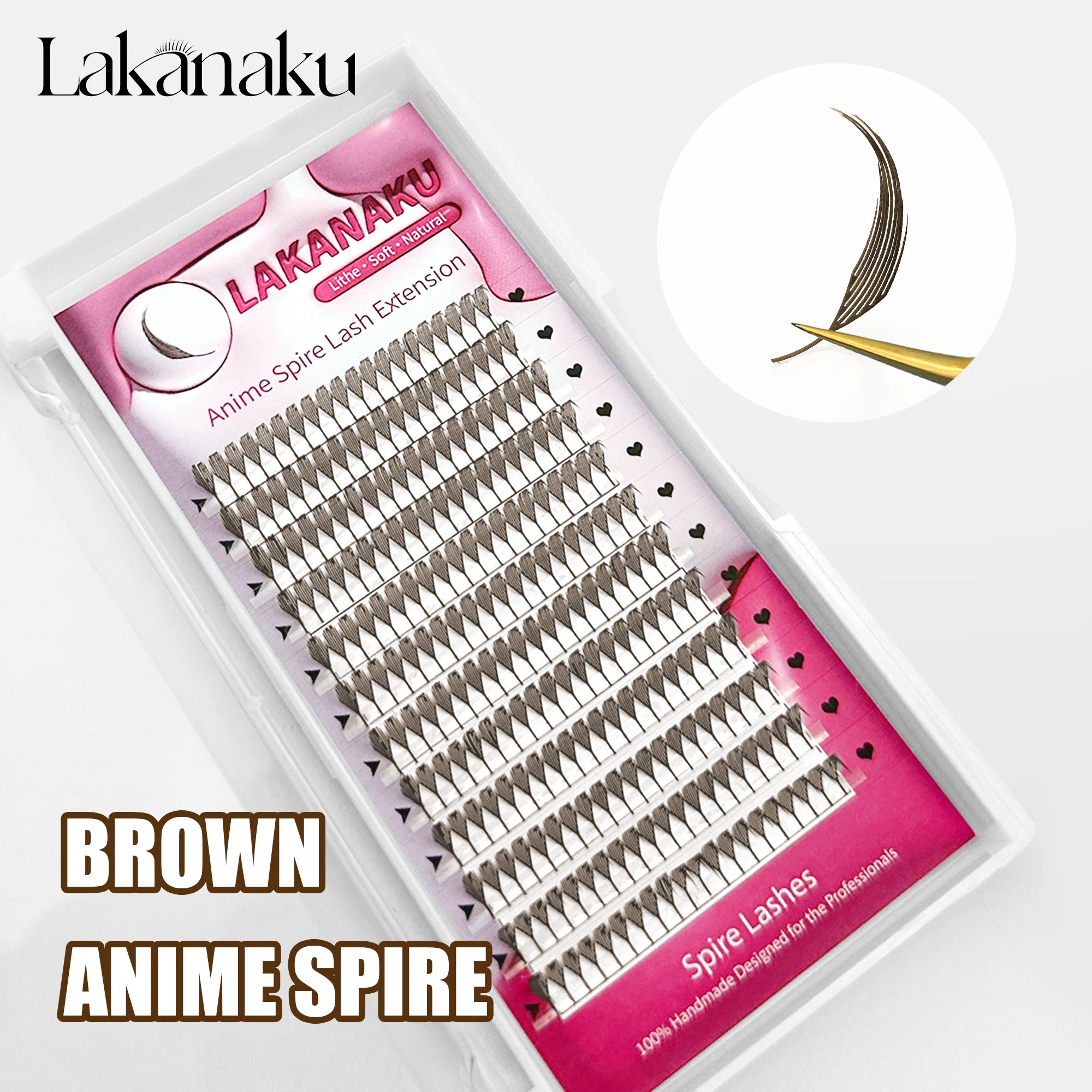 LAKANAKU Brown Anime Comic Spire Eyelashes Extension Feather Shape 0.07mm Premade Anime Chunk Spikes Fan Lashes Wispy Eyelashes