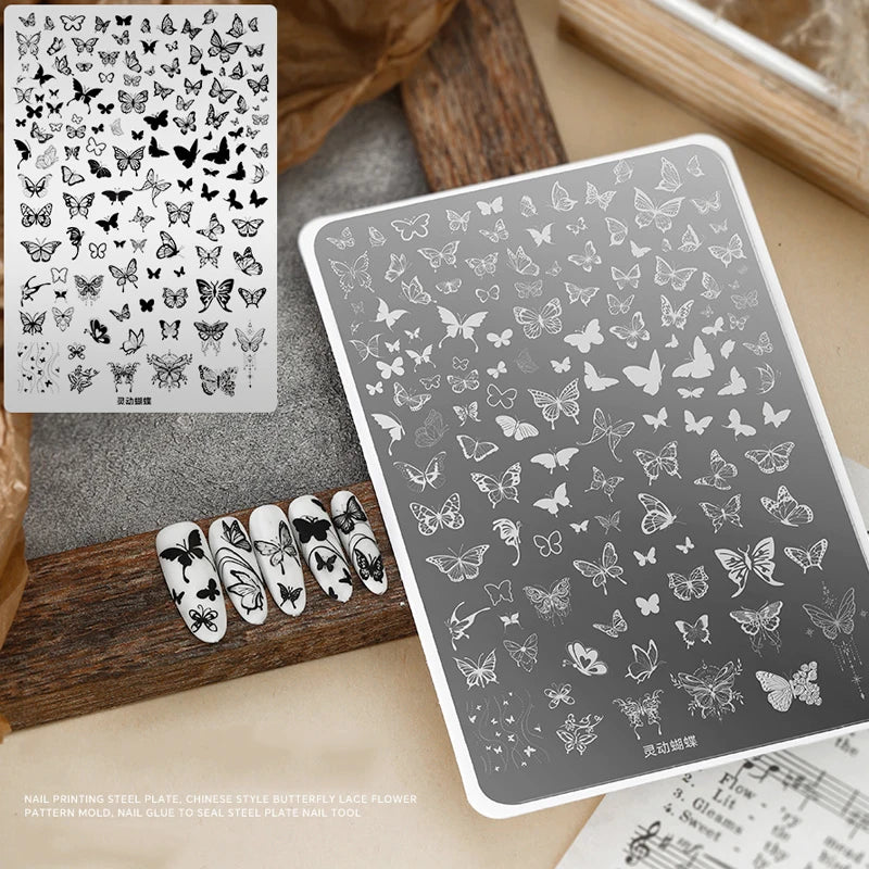 Elegant Grid Nail Stamping Plates 10*15cm Plus Size Plaid Line Stripe Butterfly Flower Design Nail Art Plates DIY Printing Tools