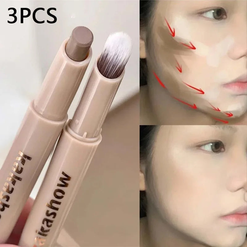 2in1 Contouring Stick with Brush Long Lasting Corrector Nose Shadow and 3D Face Contouring Neutral Bronzer Makeup Stick Cosmetic