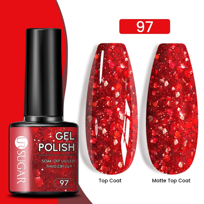 UR SUGAR 7ml Glitter UV Gel Nail Polish Glitter Sequins Soak Off UV Gel Varnish Colorful Nail Gel Polish DIY Nail Art Polish