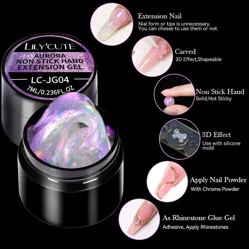 LILYCUTE 7ml Auroras Non Stick Hand Solid Extension Gel Nail Polish 3D Carving Flower Soak Off Nail Art Acrylic Hard Gel Varnish