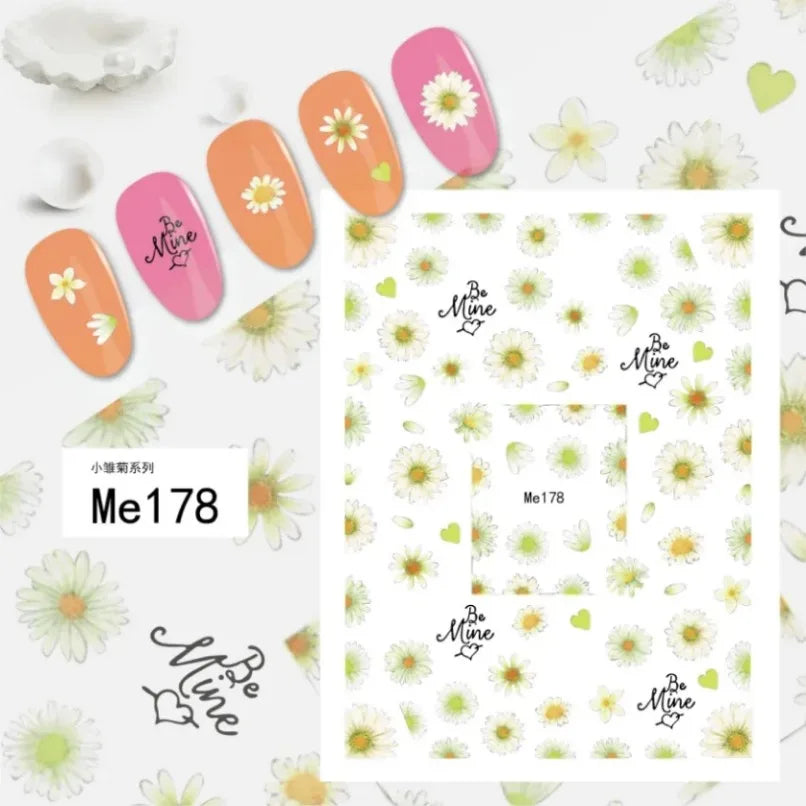 3D Flower Petal Nail Stickers Purple Pink Tulip Leaf Clover Summer Avocado Fruit Geometric Line Floral Manicure Decoration