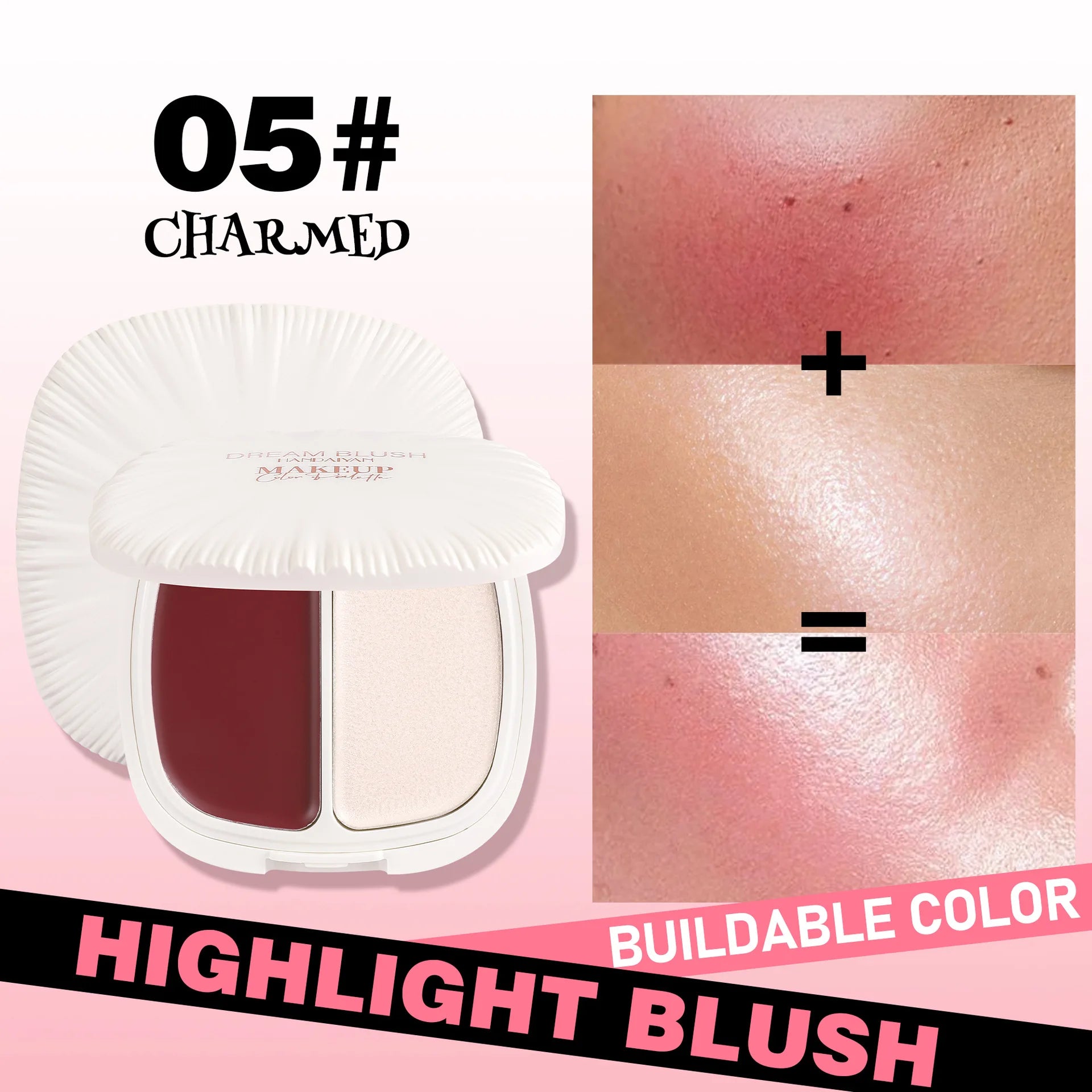 2 In 1 Dream Blush Highlighter Palette Natural Glow Face Contour Long Lasting Luminous Finish Healthy Radiance Duo