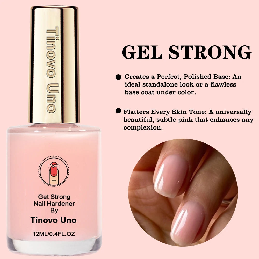 Tinovo Uno Pink Nail Hardener 12ml Decorative Nails Natural Sheer Pink Nail Strengthener Growth Polish Natural Dry Get Stronger