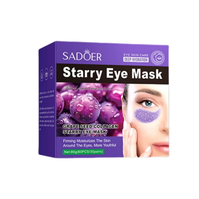 60-Piece Grape Seed Collagen Eye Masks – Hydrating Gel Eye Patches with Grape Seed & Collagen for Dry Under-Eye Skin, Gentle, Alcohol-Free & Suitable for All Skin Types