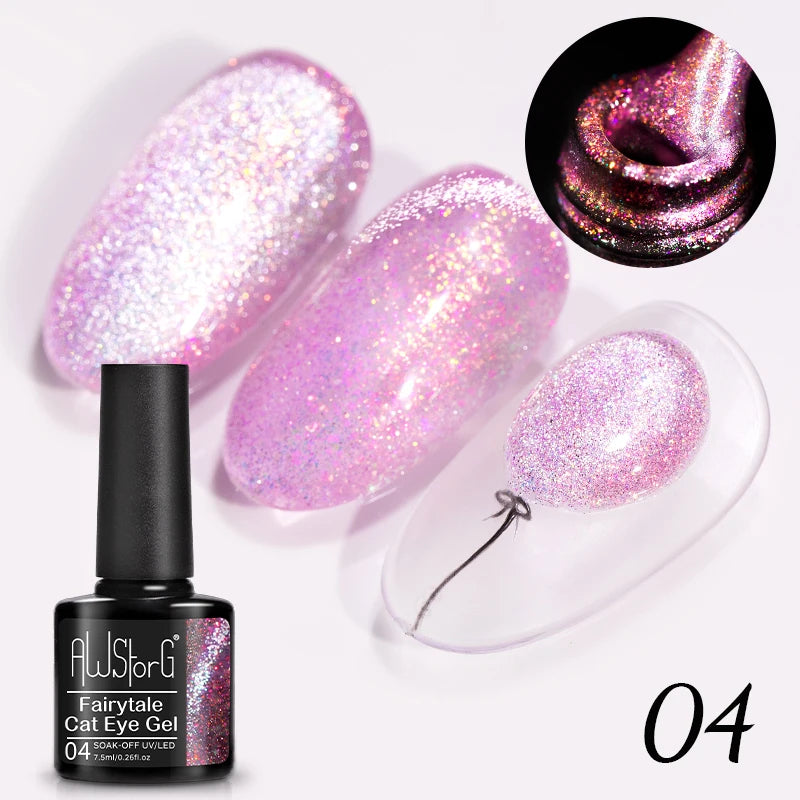 AWStorG Intense Rainbow Cat Eye Gel 5ml Holographic Laser Magnetic Nail Gel Soak Off UV LED Gel Polish Shiny Rainbow Manicur