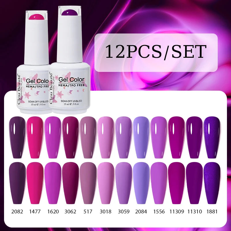 Clou Beaute 12pcs Gel Nail Polish Manicure Set Color 15ml White Glass Bottle Nail Art Kit Vernis Semi Permanent Nail Art Varnish