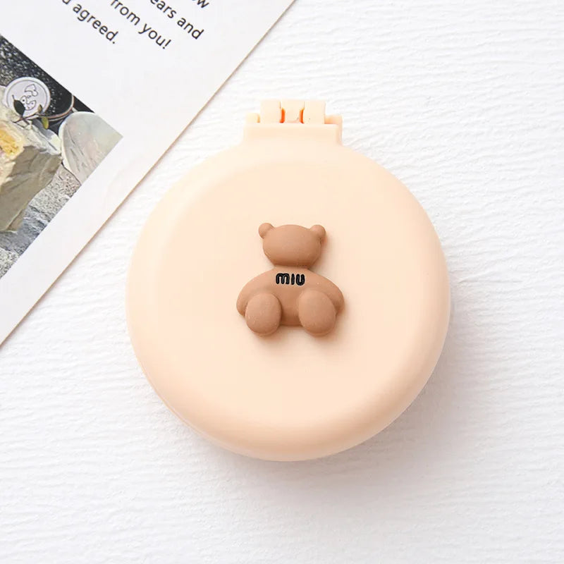 Cute Cartoon Little Bear Folding Comb For Little Girls Portable Mini Air Cushion Comb Massage Small Comb Mirror Integrated