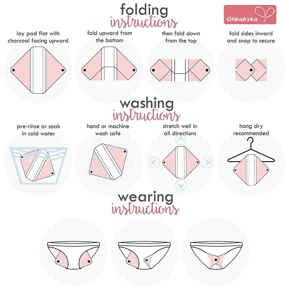 Lady Care Washable Panty Liner Reusable Sanitary Towels Bamboo Charcoal Women's Menstrual Cotton Pads For Monthly Period Relief