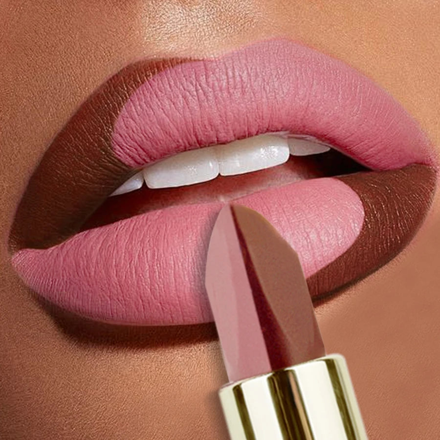 1pc Two-tone Matte Lipstick Pink Waterproof Lip Makeup Easy to Use Lipstick Refill Lip Tint, Long Lasting Lip Senior Cosmetic Gi