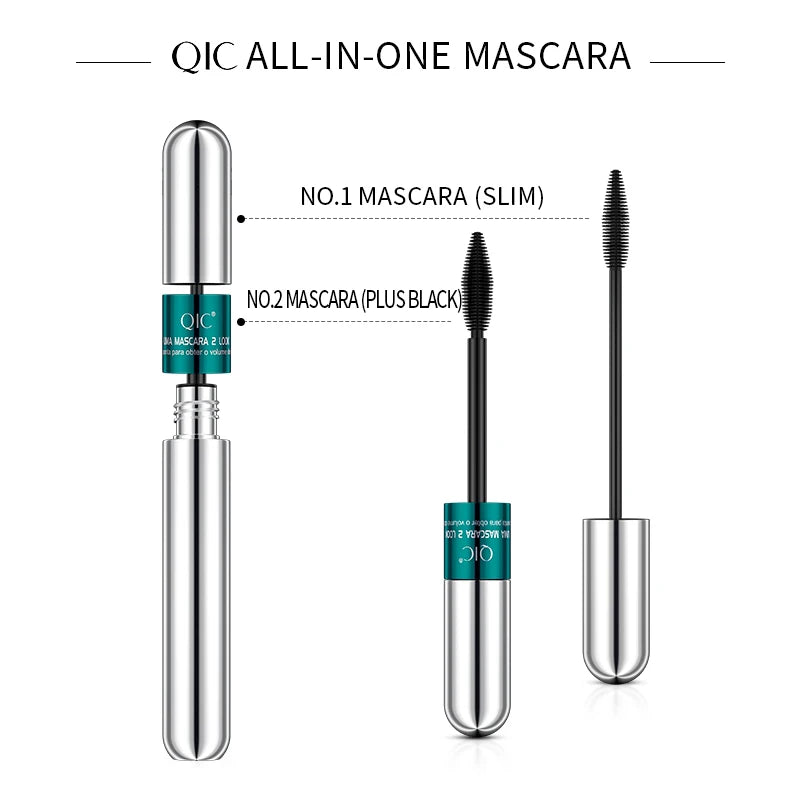 2 In 1 Dual Effect Black Waterproof Mascara 4D Lash Lengthening Thickening Curling Eye Makeup Cosmetics