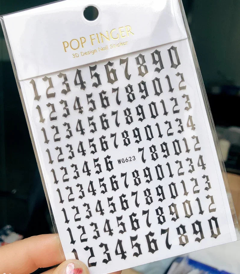Numbers Decals Roman 26 English Alphabet 3D Self-adhesive Nail Art Decal Sticker Word Small Letter Nail Tattoos Decal Stickers