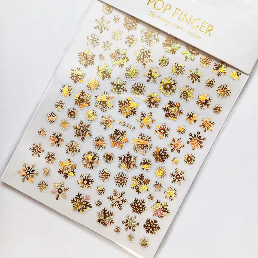 Sliver Bronzing 3D Christmas Nail Art Decoration Sticker Sparkly White Colorful Glitter Geometry Snowflake Winter Slider Foil