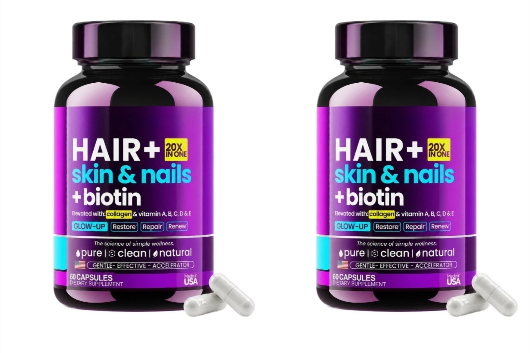 HAIR Skin Nails Beauty Formula with Biotin 10000mcg Collagen Hyaluronic Acid Daily Beauty Support 60 Capsules for Man and Woman