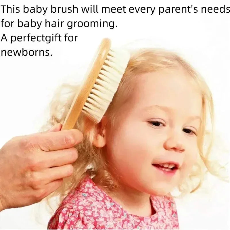 Wooden Hair Brush & Comb Set Natural Goat Bristle Baby Hair Brush Infant Body Massage Brush Soothing Brush Travel Brush