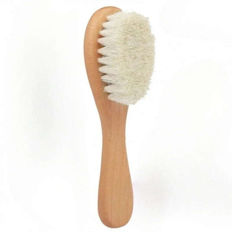 Wooden Hair Brush & Comb Set Natural Goat Bristle Baby Hair Brush Infant Body Massage Brush Soothing Brush Travel Brush