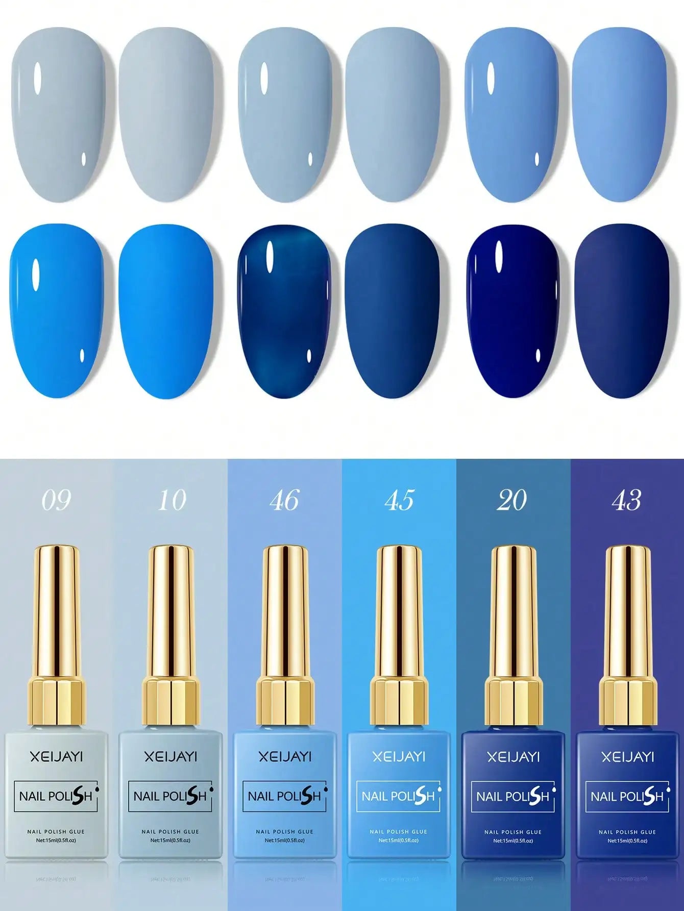 6Colors 15ml Blue Gel Nail Polish Series Starter Pure Soak Off No Wipe Nail Gel Polish Suitable For All Seasons
