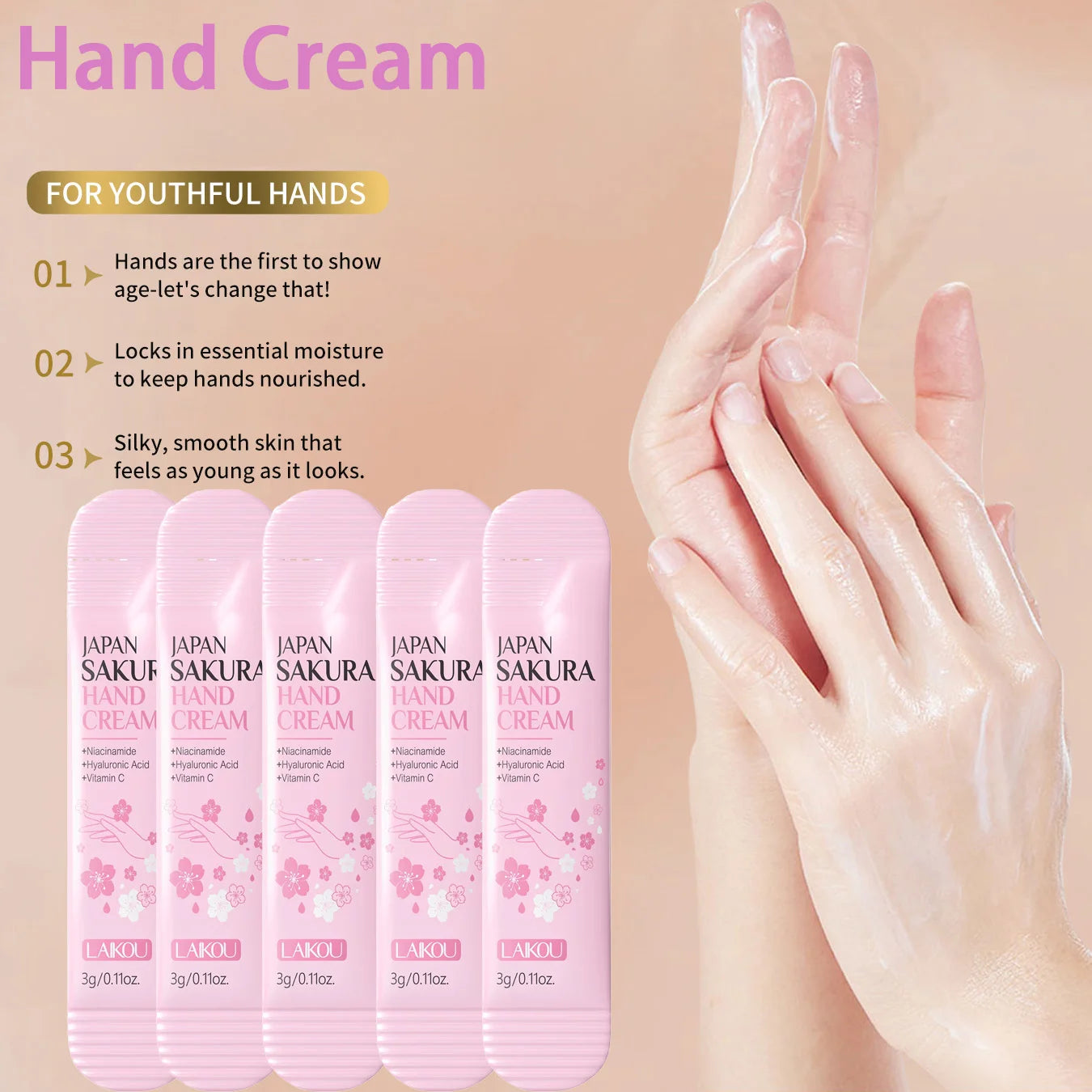LAIKOU Cherry Blossom Hand Cream Moisturizing Nourishing Brightening Hydrating Hand Lotion Creams Intensive Repair Hand Balm