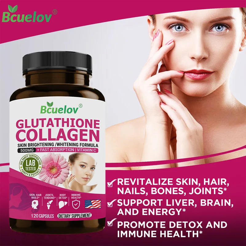 L-Glutathione 500mg Collagen Supplement Vitamin C Antioxidant Skin Brightening Whitening Skin Hair Nails Immune Brain Health