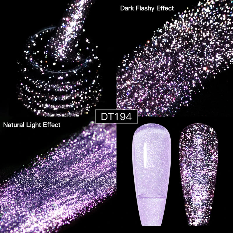 MEET ACROSS 7ml Reflective Glitter Gel Nail Polish Pink Green Purple Sparkling Soak Off UV Gel Polish for Manicure DIY Nail Art