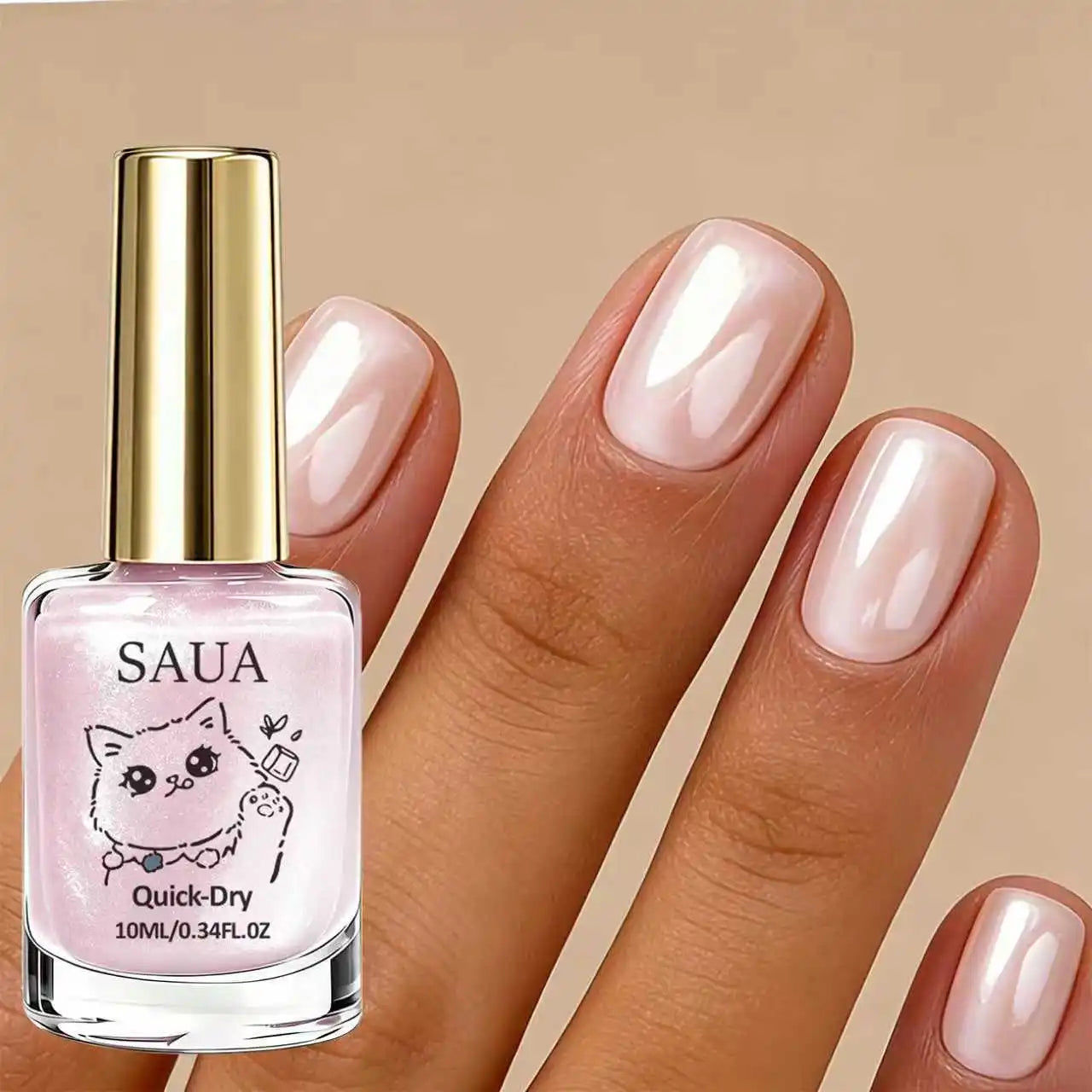 Pink Pearlescent Nail Polish; Quick-Drying, No Lamp Required, Long-Lasting Formula; Adds a Pearly Sheen and Brightens the Nail S