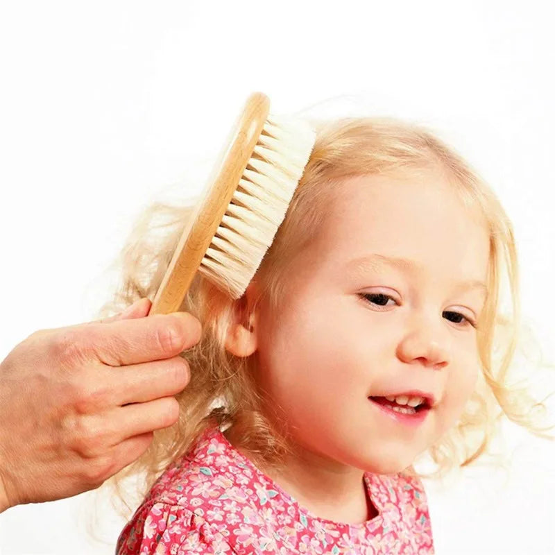 2pcs Baby Hair Comb and Brush Set Baby Care Hair Soothing Hair Brush Beech Soft Wood Comb Newborn Massager Baby Shower Gift