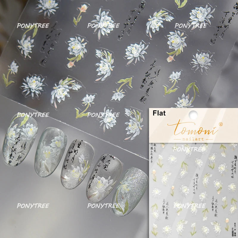 Elegant Pink Purple Flower Rose Colourful Gentle Petal Peach Blossom Metal Shiny Self Nail Art Sticker Decoration Manicure Decal