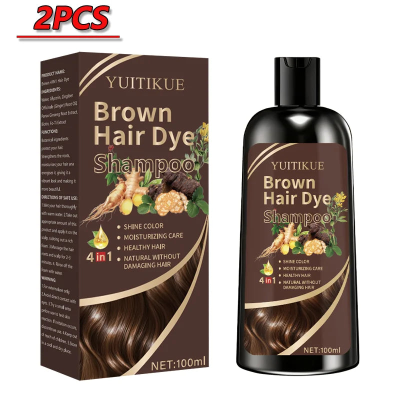 YUITIKUE Instant Brown Hair Color Shampoo 100ml - Gentle 4-in-1 Hair Dye Shampoo for Long Lasting Shiny Hair