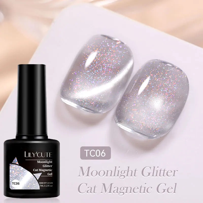 LILYCUTE 7ML Ocean Blue Cat Magnetic Gel Nail Polish Sparkling Glimmer Gel Polish Semi Permanent UV Magnet Gel Varnish Nail Art